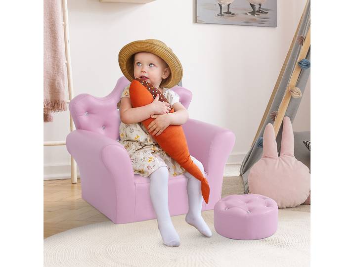 HOMCOM Fauteuil Pouf Enfant Couronne Princesse Rose