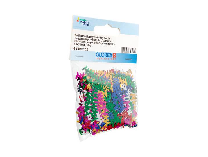 Glorex Pailletten Happy Birthday Farbig 1.5 × 3 cm