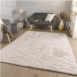 TT Home, Teppich, Wohnzimmer Teppich Esszimmer Langflor Geometrisches Design Skandi Moder 3D Uni (160 x 120 cm)