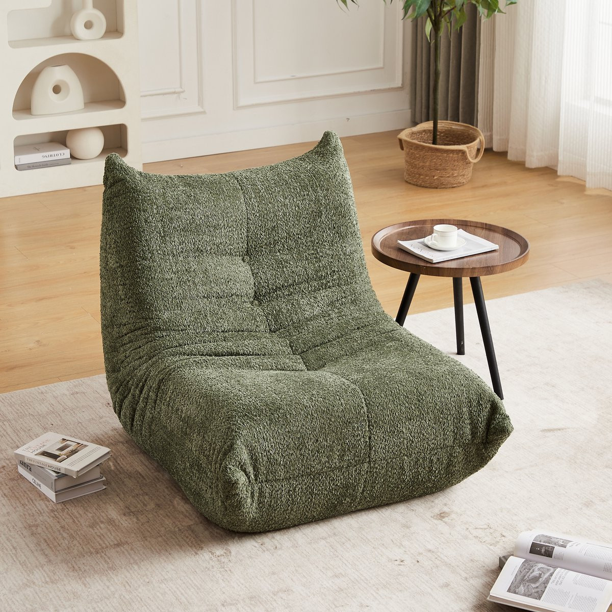 STILVORA Fauteuil Groen - Zachte Chenille Vloerstoel met Hoogelastische Schuimvulling