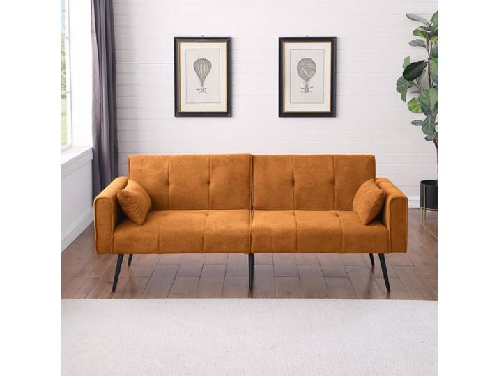 Canapé lit pliant modulaire - KOMHTOM - KOMHTOM - 175x71x71 cm - Velours côtelé jaune - Dossier rembourré