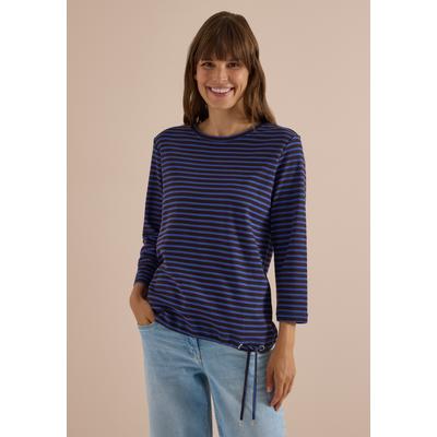 3/4-Arm-Shirt CECIL, Damen, Gr. L (42), blau (deep river blau), Web, 100% Baumwolle, gestreift, comfort fit normal, Rundhals, abgesteppt, Shirts 3/4-Arm-Shirt, aus reiner Baumwolle