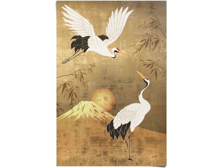 Poster REINDERS Kraniche , gold (farbe bild(er): goldfarben), B:61cm H:91,5cm T:0,1cm, Papier, Bilder, Poster