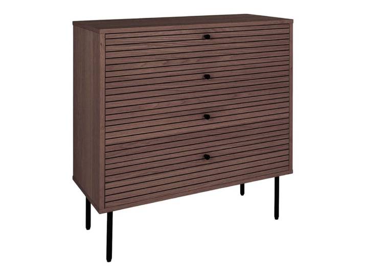 Commode 4 tiroirs effet tasseaux teinté chêne foncé