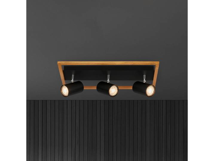 Briloner Deckenspot Frey Holzrahmen GU10 schwarz 3-flammig Frey, dimmbar, schwarz, für Wohn- / Esszimmer, Metall, Modern, Strahler