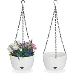 Relaxdays 2 Blumenampeln mit Wasserspeicher - M Weiß,Schwarz
