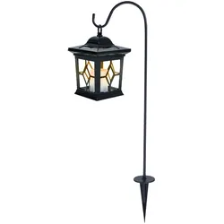 Steckleuchte Solarlampe Erdspieß Solarlampen Terrassen Flackerlicht Solar Außen Steckleuchten im Laternen Design, schwarz, 1x LED, LxBxH 14,3x14,3x19 cm