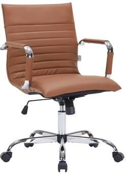LeisureMod Harris Mid Back Ergonomic Office Chair - Ribbed PU Leather Executive Desk Chair - Chrome Frame Swivel Computer Seat