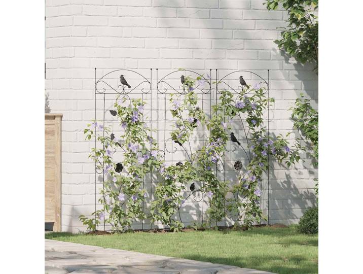 3 clôtures de jardin, noires, 110 x 40 cm, en acier, décoratives, pour pergola extérieure, fleurs, arches de jardin