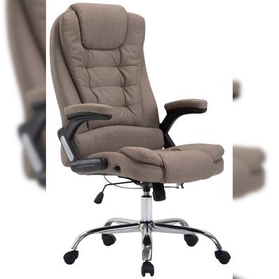 Décoshop26 - XXL-Bürostuhl auf Rollen komfortabel gepolstert mit taupefarbenen Stoffarmlehnen und verchromten Metallgestellen 10_0002668