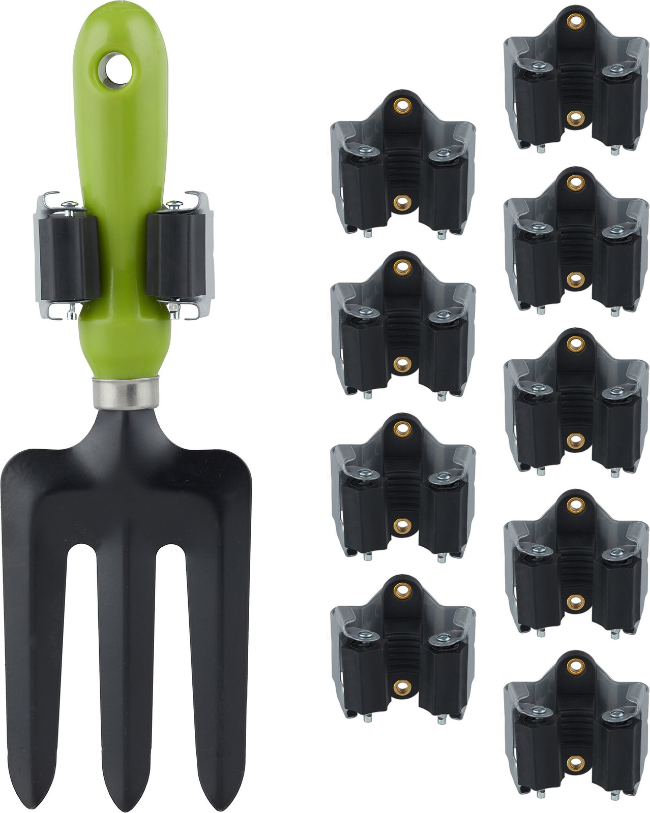 Relaxdays Set van 20 Universele Wandbezemhouders met Rubberen Rollen, Grijs/Zwart