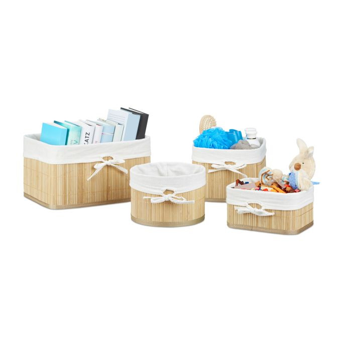 Relaxdays Set van 16 bamboe opbergmanden in beige en wit voor woonkamer, badkamer of kinderkamer