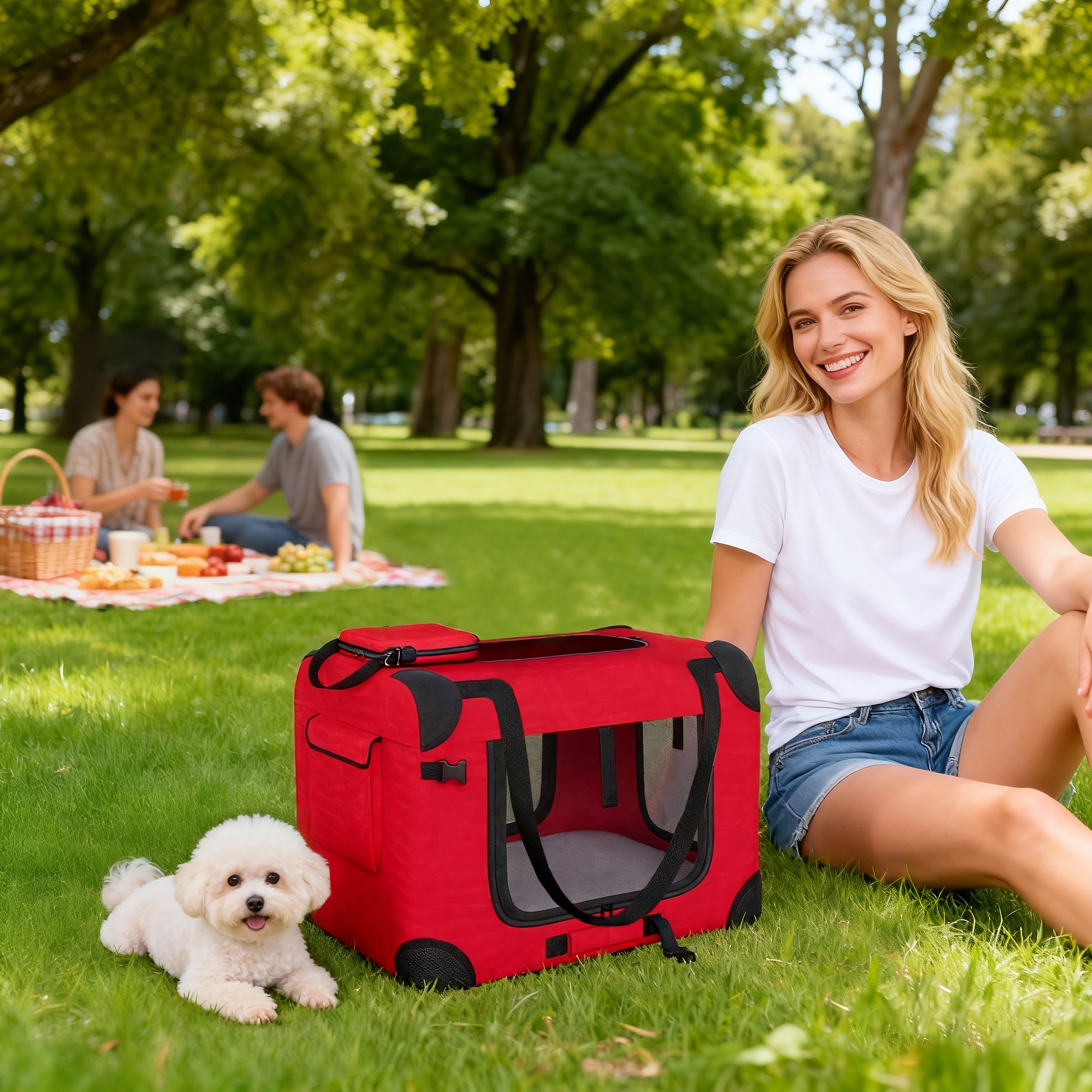 Pawhut Trasportino per Cani Pieghevole 60x41,5x41 cm con Finestre in Rete Cuscino Morbido e 2 Maniglie per Cani Miniatura e Gatti Rosso   Aosom Italy