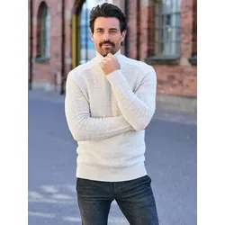 engbers Herren Turtleneck-Pullover mit Struktur Weiß regular gemustert Stehkragen - S
