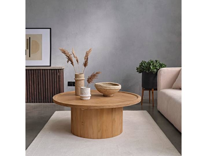 Table basse en teck massif ronde