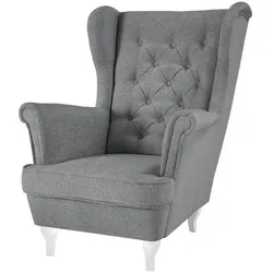 CHESTERFIELD-SESSEL Falco grau mit Weiß Holzbeinen