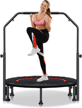 Inspired Finds 48 Inch Foldable Fitness Trampoline Rebounder With Adjustable Handrail For Indoor And Outdoor Workout 48 Inch Foldable Fitness Trampoline Rebounder With Adjustable Handrail For Indoor And Outdoor Workout