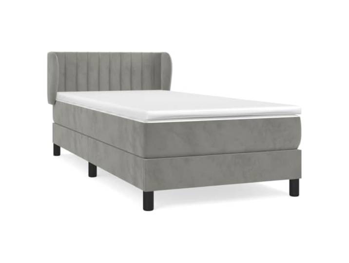 PUGYNBK Boxspringbett aus Samt, Hellgrau, 90 x 190 cm Verstellbares Kopfteil, Taschenfederkernmatratze, mittlere Härte, Matratzenschoner