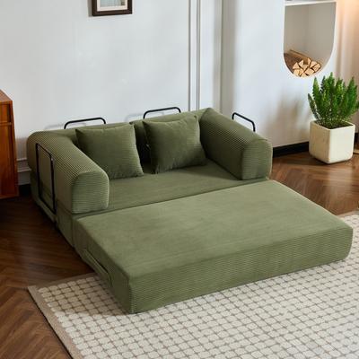 Abrihome 59.05'' Corduroy Convertible Sofa Bed with Cylindrical Pillow, Floor Sofa Lounge Couch