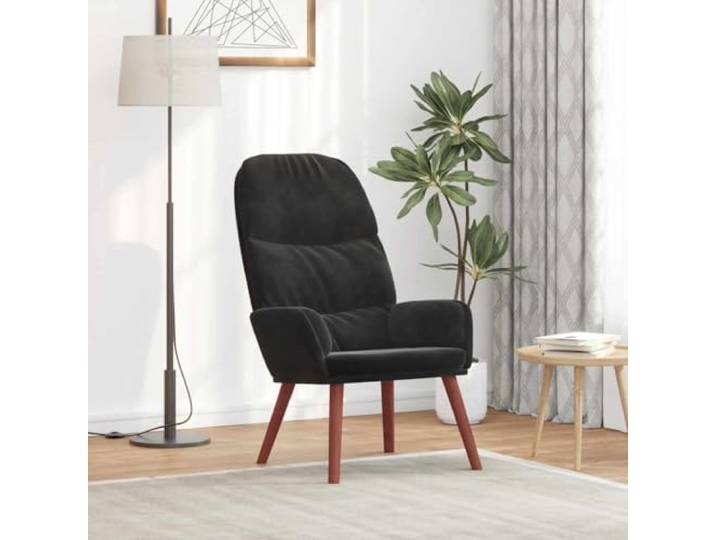 IBUQDDV Relaxsessel Schwarz Samt mit Sperrholz und Metallgestell Samtstoff, Sperrholz-Metall-Gestell, Holzfüße, dicke Polsterung, Wohnzimmer, Schlafzimmer, Büro