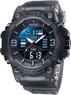 Everyday Crate SMAEL 8049 Waterproof Sports Watch Mens Digital Analog Watch With LED Night Light And Stopwatch transparent Gray