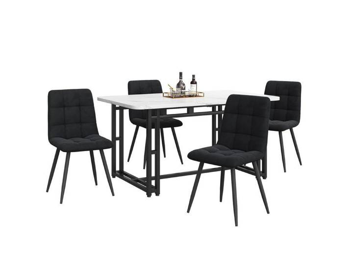 140x80cm Table de salle à manger noire avec 4 chaises Set Cuisine moderne Set de table à manger chaises de salle à manger en velour