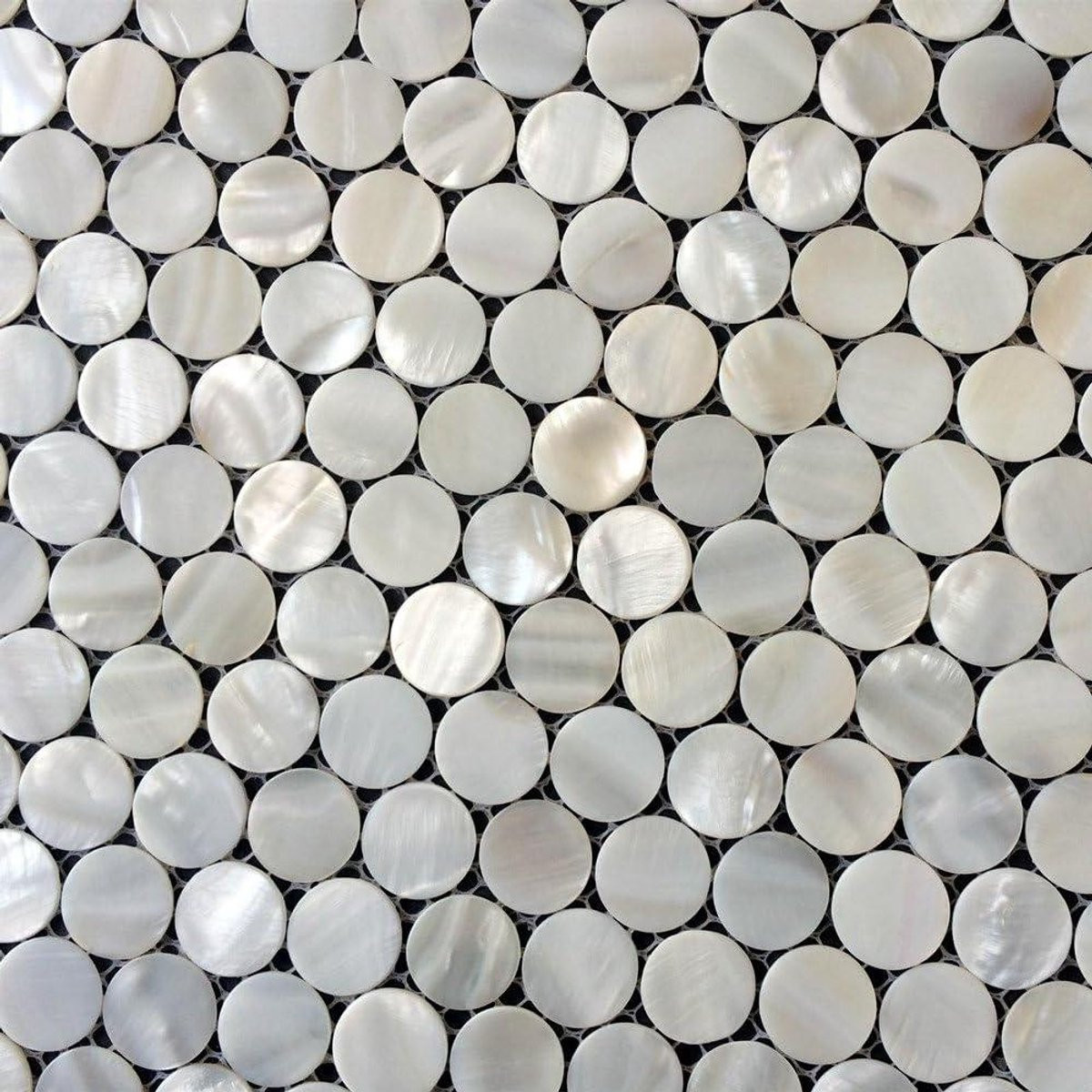 Mozaïek Decoratie Tegels - Witte Schelp Mozaïek - Ronde Muurdecoratie in Effen Wit Design