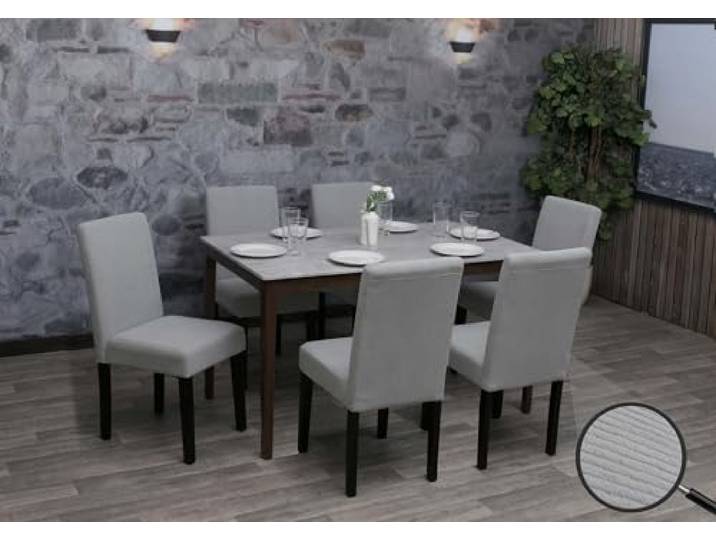 Mendler 6er-Set Esszimmerstuhl Littau - hellgrau, dunkle Beine