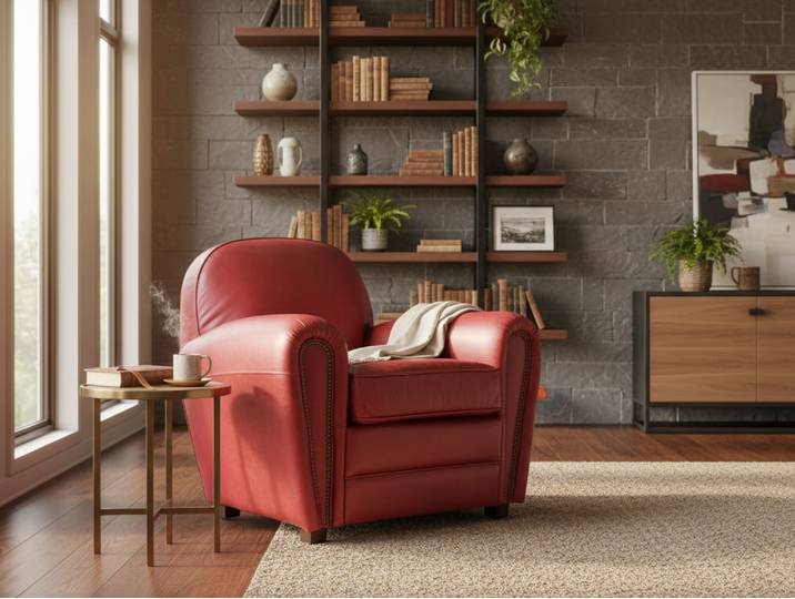 Fauteuil Club Bourbon en Cuir - Rouge