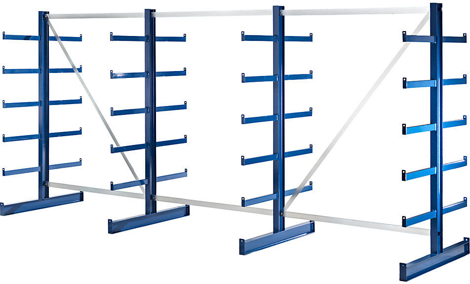 Kragarmregal mit identischer Kragarm-Länge, Regallänge 4050 mm, zweiseitig, enzianblau eurokraft pro