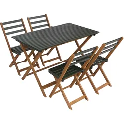 PROREGAL Garnitur Sitzgruppe Gartenmöbel-Set Essgruppe 4x Stuhl Tisch Akazie Holz klappbar Natur-Grün