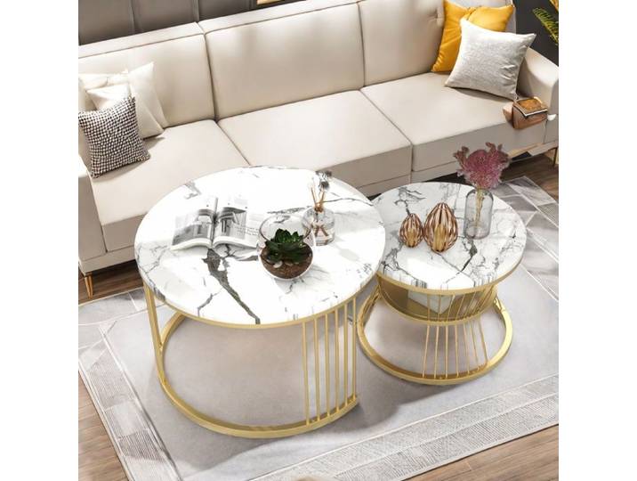 Table basse ronde lot de 2 table basse moderne table d'appoint pour salon table basse de bureau cadre en métal cadre doré