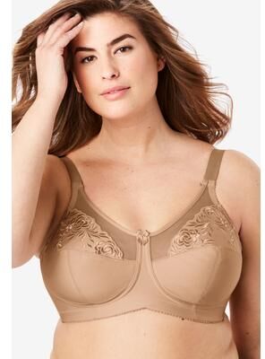Plus Size Women's Embroidered Wireless Bra by Elila in Mocha (Size 52 DD/E)