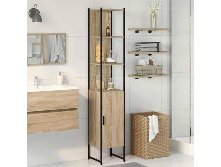 Autumn sale Support/Meuble WC - Grand espace Cabinet de salle de bain avec stockage Beige 33 x 33 x 185.5 cm 202570