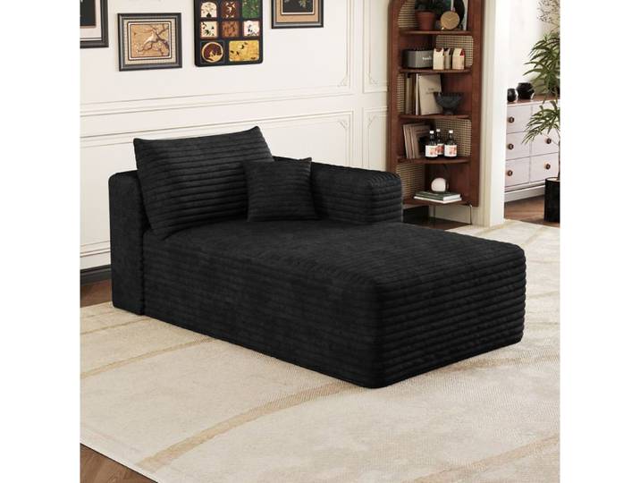 ULEVR canapé convertible 1 place avec chaise longue gauche réversible tissu corduroy noir mousse
