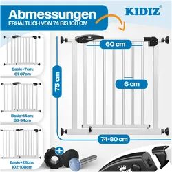 Kidiz, Schutzgitter, auch als Schutzgitter für Treppen, Auto Close, Kinder Treppengitter (74 - 80 cm)
