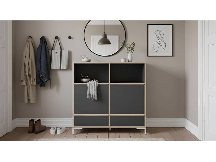 Highboard in Multiplex-Optik - Kommode mit vielen Optionen Premium Dekore Schwarz Multiplex Kante