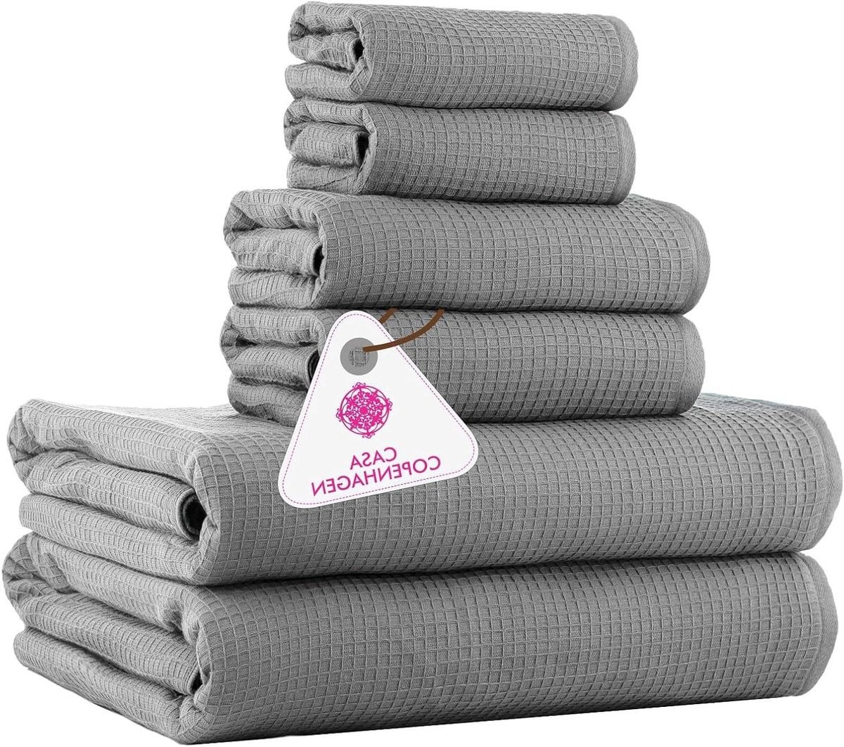 6-delige luxe wafelbadstof handdoekenset in grijs-violet