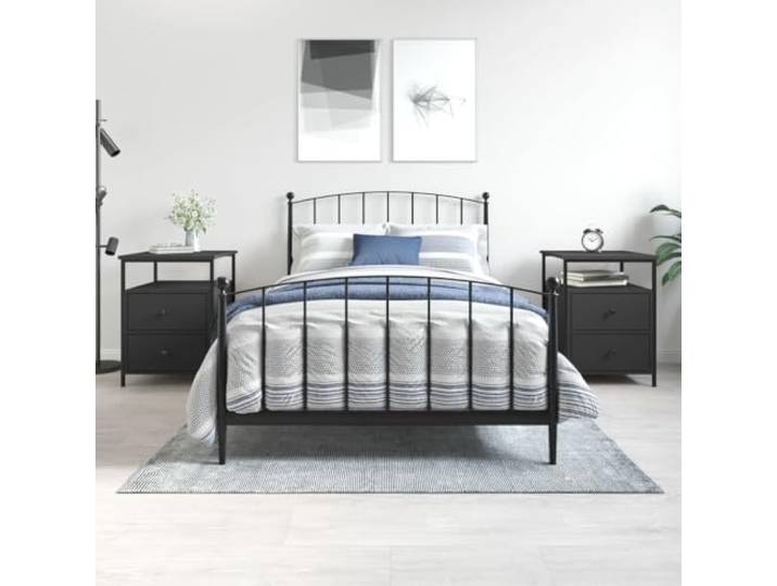 HEFZGDB Industrieller Nachttisch 2 STK. Schwarz 44x45x60 cm Holzwerkstoff mit Eisenrahmen und verstellbaren Füßen für Stauraum und Stabilität, Beistelltisch mit Wandhalterung