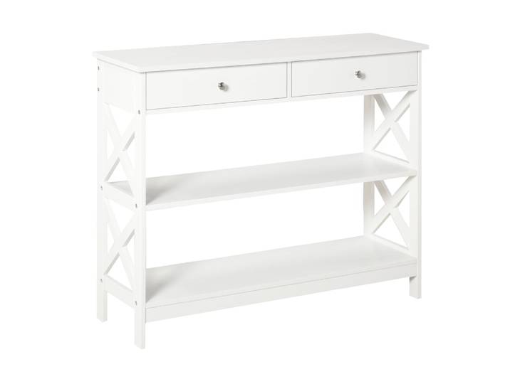 Console néo-rétro 2 tiroirs 2 étagères blanc