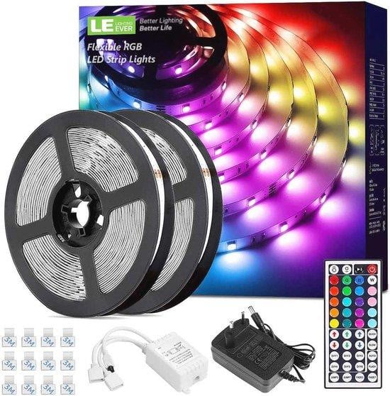 RGB Ledstrip 10 m met Afstandsbediening - Dimbare en Zelfklevende Lichtband voor Binnengebruik