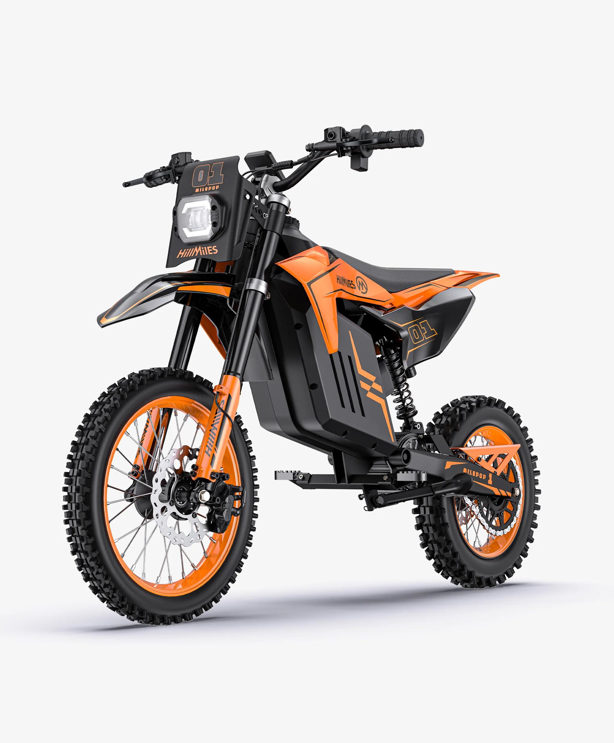 MilePop 1 Jugend Elektro-Dirtbike, 48V 25Ah, hydraulische Doppelscheibenbremsen, USD-Vordergabel, Bluetooth,LED,bis zu 72 km Reichweite