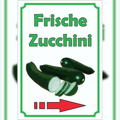 HB-Druck Frische Zucchini Aufkleber Hochkant mit Pfeil rechts A7 (74x105mm)