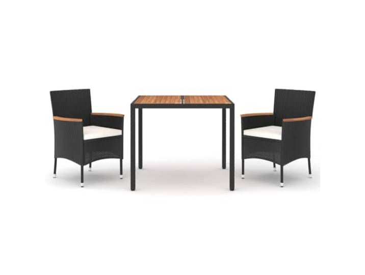 PUGYNBK Esszimmer-Set für den Garten, 3-teilig, synthetisches Rattan, Schwarz