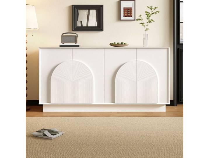 Bladez - Buffet moderne 160x38x80 cm avec 4 portes avec étagères réglables - Convient aux salons et salles à manger - Blanc