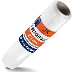 KK Verpackungen 2 Rollen Stretchfolie Palettenfolie Wickelfolie 23my 400mm Transparent