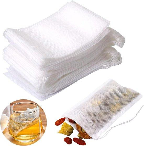 100 stuks Lege theezakjes met trekkoordsluiting - Wit - 10 x 15 cm