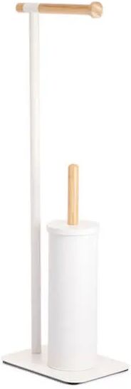 Showerdrape Sonata White & Bamboo Toilet Roll Holder & Toilet Brush Combination