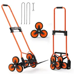 VEVOR Treppensackkarre klappbar, Sackkarre 54 kg Tragkraft, Treppensteiger mit Teleskopgriff, 6 Rädern & 2 Spanngurten, Transportkarre, Treppenkarre, ideal für Haushalt, Einkauf & Lager