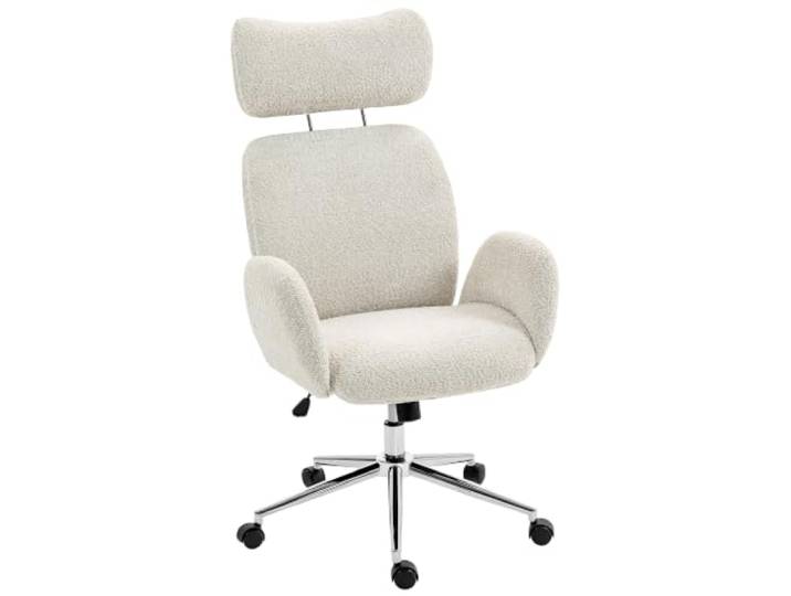 HOMCOM Schreibtischstuhl Homeoffice Stuhl mit Armlehne, Grauweiß Bouclé-Optik, Verstellbare Kopfstütze, Höhenverstellbarer Drehstuhl mit Wippfunktion, Bürostuhl, Schlafzimmer, Arbeitszimmer